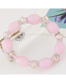 Rhinestone and Crystal Candy Shape Beads Fashion Bracelet - Pink