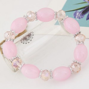 Rhinestone and Crystal Candy Shape Beads Fashion Bracelet - Pink