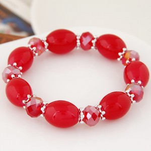 Rhinestone and Crystal Candy Shape Beads Fashion Bracelet - Red