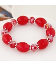 Rhinestone and Crystal Candy Shape Beads Fashion Bracelet - Red