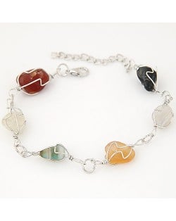 Various Gallets Embedded Alloy Fashion Bracelet - Silver