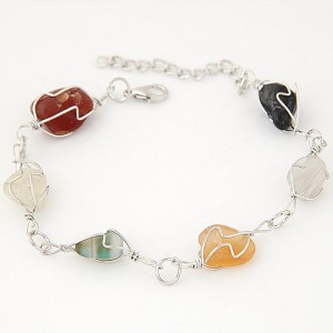 Various Gallets Embedded Alloy Fashion Bracelet - Silver
