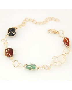 Various Gallets Embedded Alloy Fashion Bracelet - Golden