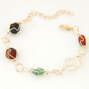 Various Gallets Embedded Alloy Fashion Bracelet - Golden