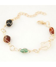 Various Gallets Embedded Alloy Fashion Bracelet - Golden