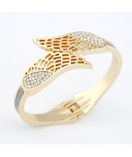 Czech Rhinestone Embellished Hollow Angel Wings Gradient Color Dull Polish Fashion Bangle - Golden