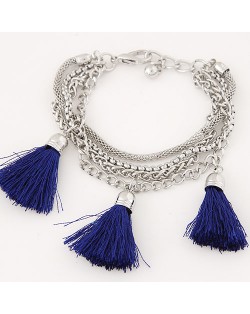 Multi-layer Chains with Triple Thread Tassel Design Fashion Bracelet - Royal Blue