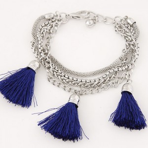 Multi-layer Chains with Triple Thread Tassel Design Fashion Bracelet - Royal Blue