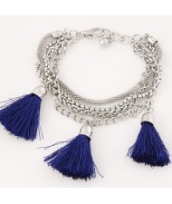 Multi-layer Chains with Triple Thread Tassel Design Fashion Bracelet - Royal Blue