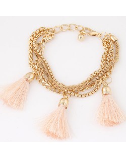 Multi-layer Chains with Triple Thread Tassel Design Fashion Bracelet - Light Orange
