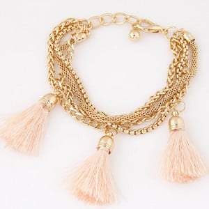 Multi-layer Chains with Triple Thread Tassel Design Fashion Bracelet - Light Orange