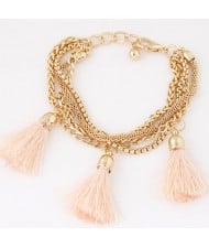 Multi-layer Chains with Triple Thread Tassel Design Fashion Bracelet - Light Orange