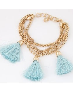Multi-layer Chains with Triple Thread Tassel Design Fashion Bracelet - Blue