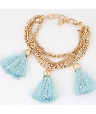Multi-layer Chains with Triple Thread Tassel Design Fashion Bracelet - Blue