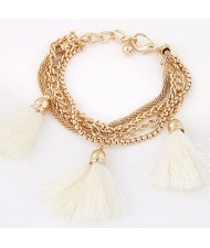 Multi-layer Chains with Triple Thread Tassel Design Fashion Bracelet - White