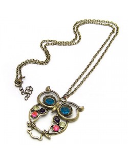 Vintage Three Colors Diamonds Embedded Night Owl Sweater Chain