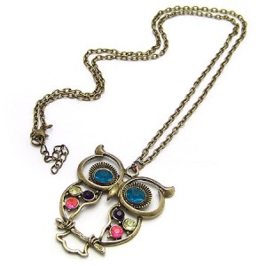 Vintage Three Colors Diamonds Embedded Night Owl Sweater Chain