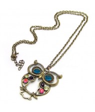 Vintage Three Colors Diamonds Embedded Night Owl Sweater Chain