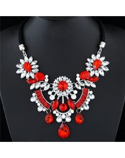 Resin Gems Mingled Flowers Cluster with Gem Waterdrops Design Costume Fashion Necklace - Red