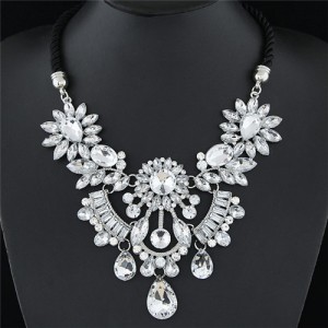 Resin Gems Mingled Flowers Cluster with Gem Waterdrops Design Costume Fashion Necklace - Transparent