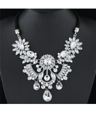 Resin Gems Mingled Flowers Cluster with Gem Waterdrops Design Costume Fashion Necklace - Transparent