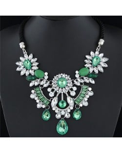 Resin Gems Mingled Flowers Cluster with Gem Waterdrops Design Costume Fashion Necklace - Green