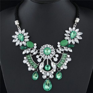 Resin Gems Mingled Flowers Cluster with Gem Waterdrops Design Costume Fashion Necklace - Green