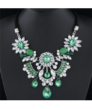 Resin Gems Mingled Flowers Cluster with Gem Waterdrops Design Costume Fashion Necklace - Green