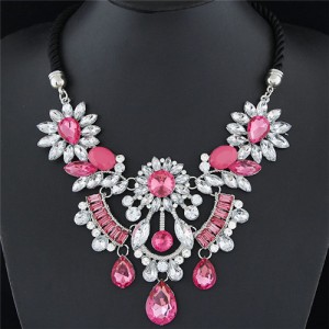 Resin Gems Mingled Flowers Cluster with Gem Waterdrops Design Costume Fashion Necklace - Pink
