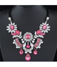 Resin Gems Mingled Flowers Cluster with Gem Waterdrops Design Costume Fashion Necklace - Pink