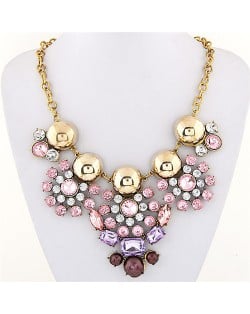 Resplendent Alloy Balls Decorated Resin Gems Flowers Design Statement Fashion Necklace - Pink