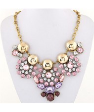 Resplendent Alloy Balls Decorated Resin Gems Flowers Design Statement Fashion Necklace - Pink