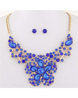Resin Gems Mingled Sakura Flower Theme Statement Fashion Necklace and Earrings Set - Blue