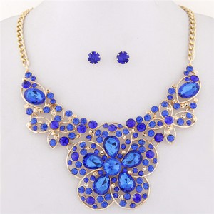 Resin Gems Mingled Sakura Flower Theme Statement Fashion Necklace and Earrings Set - Blue