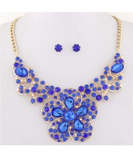 Resin Gems Mingled Sakura Flower Theme Statement Fashion Necklace and Earrings Set - Blue