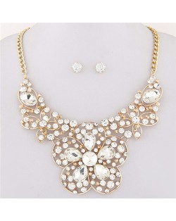 Resin Gems Mingled Sakura Flower Theme Statement Fashion Necklace and Earrings Set - Transparent