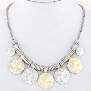 Simple Coarse Alloy Plates Pendants Design Thick Chain Fashion Necklace - Golden and Silver