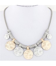 Simple Coarse Alloy Plates Pendants Design Thick Chain Fashion Necklace - Golden and Silver