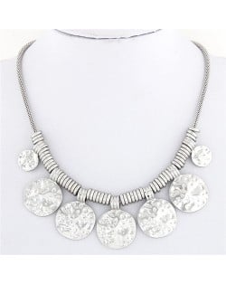 Simple Coarse Alloy Plates Pendants Design Thick Chain Fashion Necklace - Silver