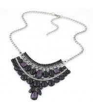 Resin Gems Mingled Fan-shaped Flower Theme Pendant Costume Fashion Necklace - Black