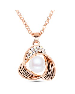 Pearl Centered Revolving Triangle Pendant Alloy Fashion Necklace - Golden