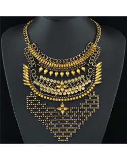 Rhinestone Array of Stars Statement Fashion Necklace - Golden