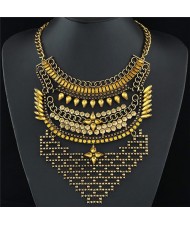 Rhinestone Array of Stars Statement Fashion Necklace - Golden