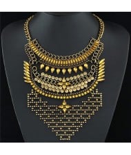 Rhinestone Array of Stars Statement Fashion Necklace - Golden