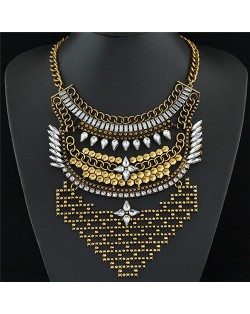 Rhinestone Array of Stars Statement Fashion Necklace - Golden and Transparent