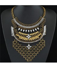 Rhinestone Array of Stars Statement Fashion Necklace - Golden and Transparent