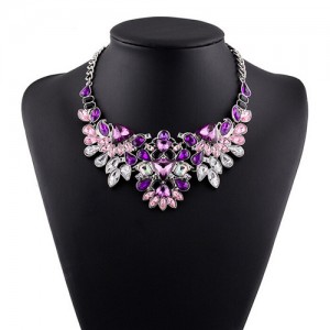 Luxurious Brightful Gems Inlaid Floral Design Silver Statement Fashion ...