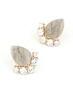 Fair Maiden Style Rhinestone and Opal Ear Studs - Gray