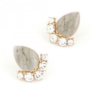 Fair Maiden Style Rhinestone and Opal Ear Studs - Gray