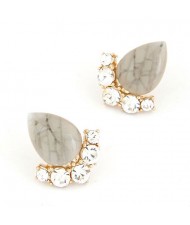 Fair Maiden Style Rhinestone and Opal Ear Studs - Gray